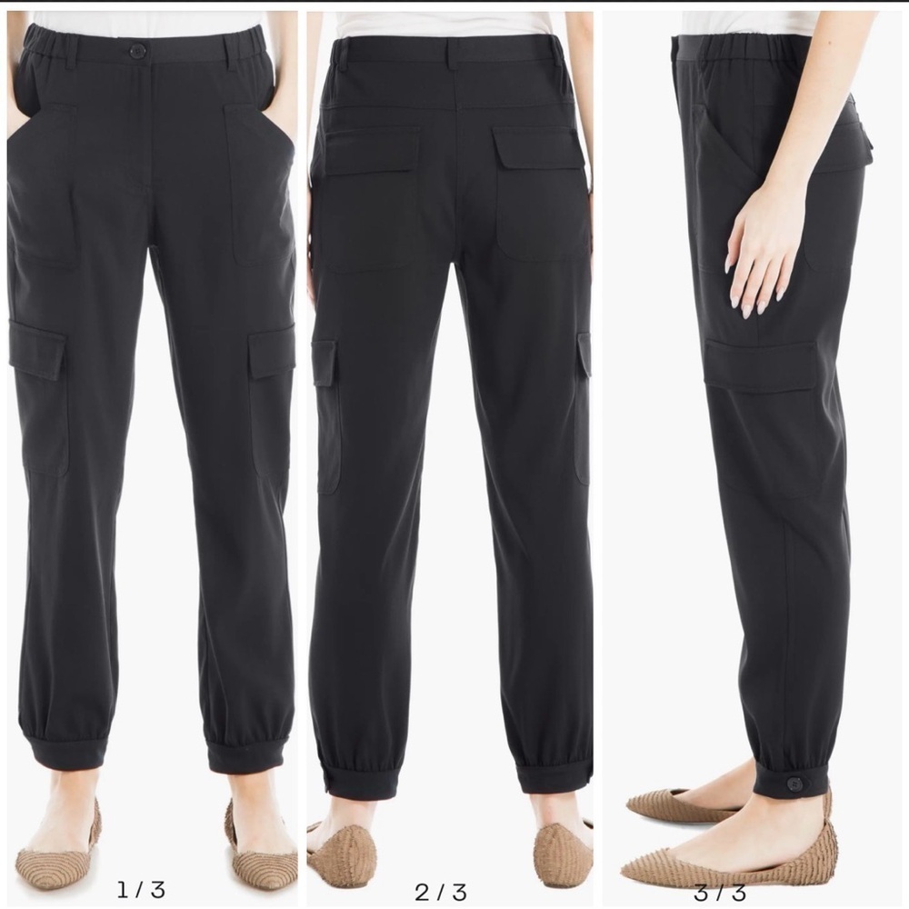 Max Studio Elastic Waist W/Zipper Mid-Rise Ankle Cargo Pants - SZ L - Green